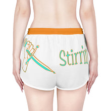 Load image into Gallery viewer, Women&#39;s Relaxed Shorts What&#39;s Stirrin&#39;?! Main (White, Aqua/Orange)