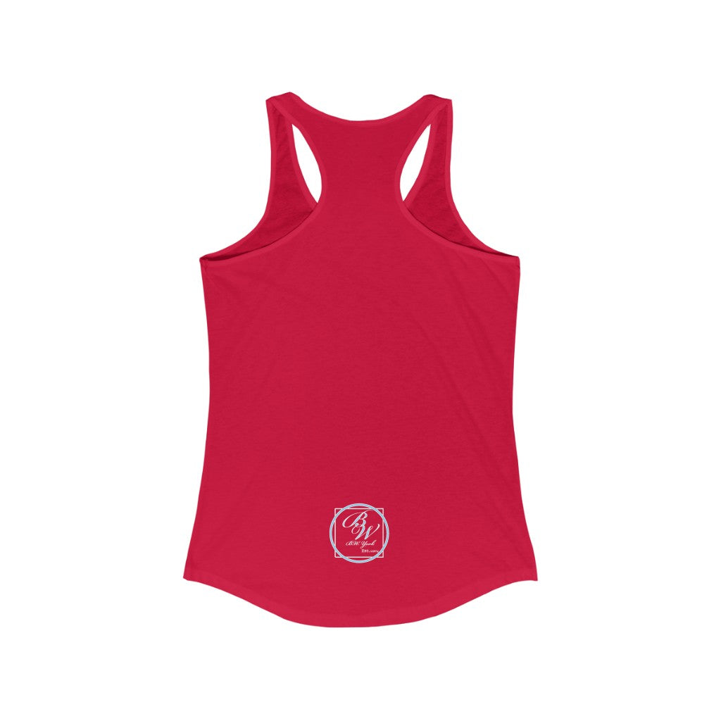 What's Stirrin'?! Main Women's Racerback Tank (Red, Baby Blue/White)