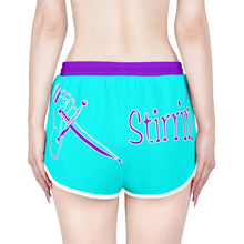 Load image into Gallery viewer, Women&#39;s Relaxed Shorts What&#39;s Stirrin&#39;?! Main (Aqua, Purple)