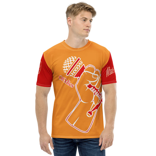 What's Stirrin'?! Of Mics and Pens Men's T-Shirt (Orange, Red/White)